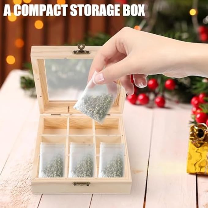 ELECDON Bamboo Tea Bag Organizer Storage Box Tea Storage Chest Case Wooden Tea Bag Sorter With 9 Compartments For Any Home Or Restaurant - Image 3
