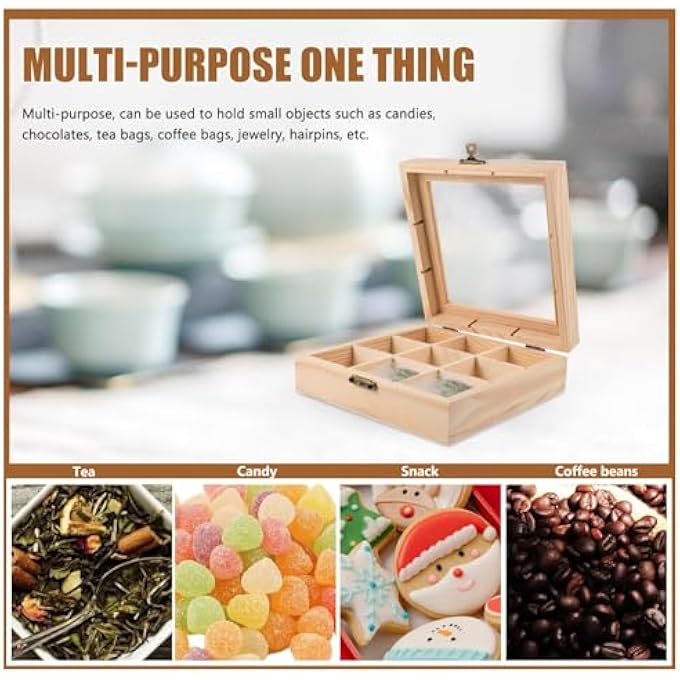 ELECDON Bamboo Tea Bag Organizer Storage Box Tea Storage Chest Case Wooden Tea Bag Sorter With 9 Compartments For Any Home Or Restaurant - Image 4
