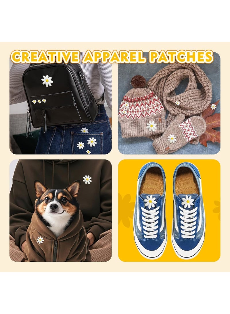 SYOSI Daisy Flower Iron On Patches, 40pcs Embroidery Applique DIY Sewing Patches for Clothes Pants Hats Backpacks, Cute Floral Decorations, 4 Sizes 4cm 3.5cm 3cm 1.2cm, White, Girls Women - Image 3