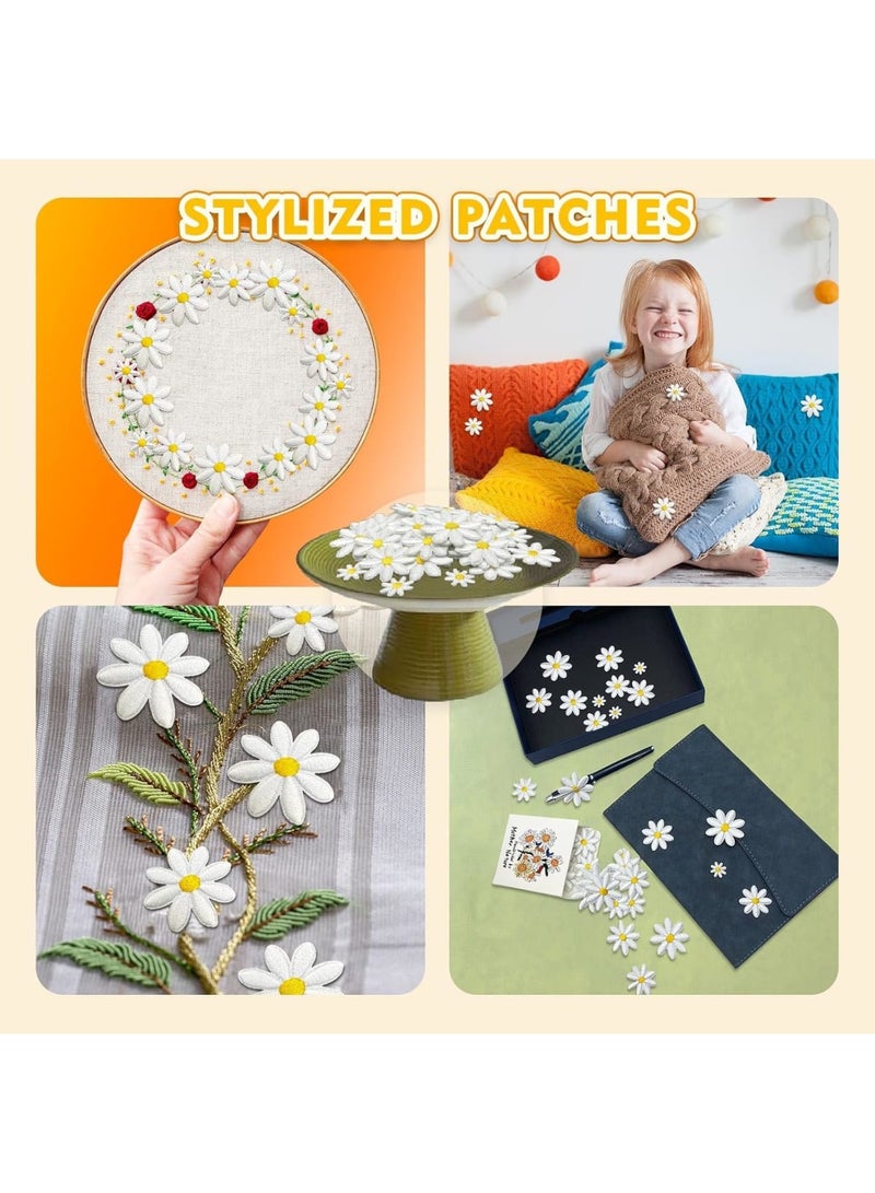 SYOSI Daisy Flower Iron On Patches, 40pcs Embroidery Applique DIY Sewing Patches for Clothes Pants Hats Backpacks, Cute Floral Decorations, 4 Sizes 4cm 3.5cm 3cm 1.2cm, White, Girls Women - Image 4