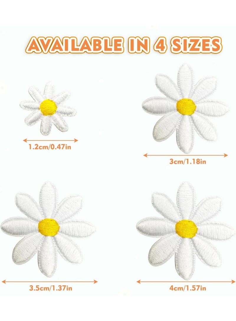 SYOSI Daisy Flower Iron On Patches, 40pcs Embroidery Applique DIY Sewing Patches for Clothes Pants Hats Backpacks, Cute Floral Decorations, 4 Sizes 4cm 3.5cm 3cm 1.2cm, White, Girls Women - Image 2