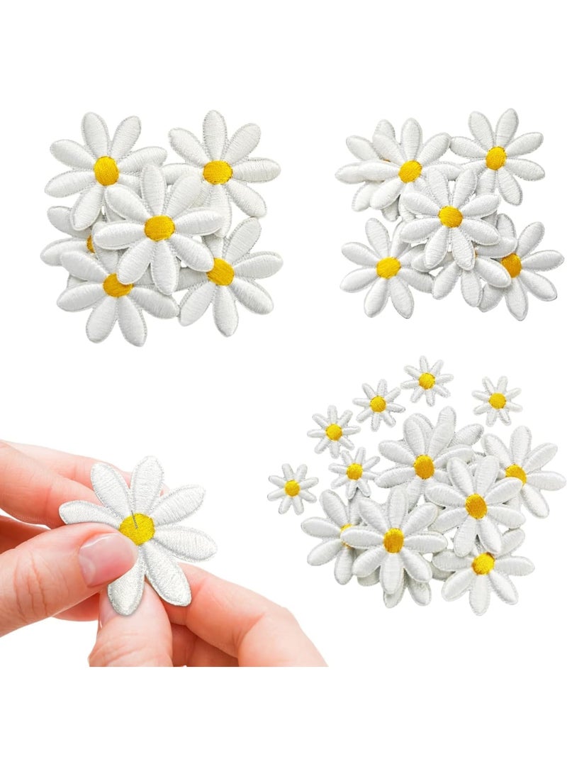 SYOSI Daisy Flower Iron On Patches, 40pcs Embroidery Applique DIY Sewing Patches for Clothes Pants Hats Backpacks, Cute Floral Decorations, 4 Sizes 4cm 3.5cm 3cm 1.2cm, White, Girls Women - Image 1