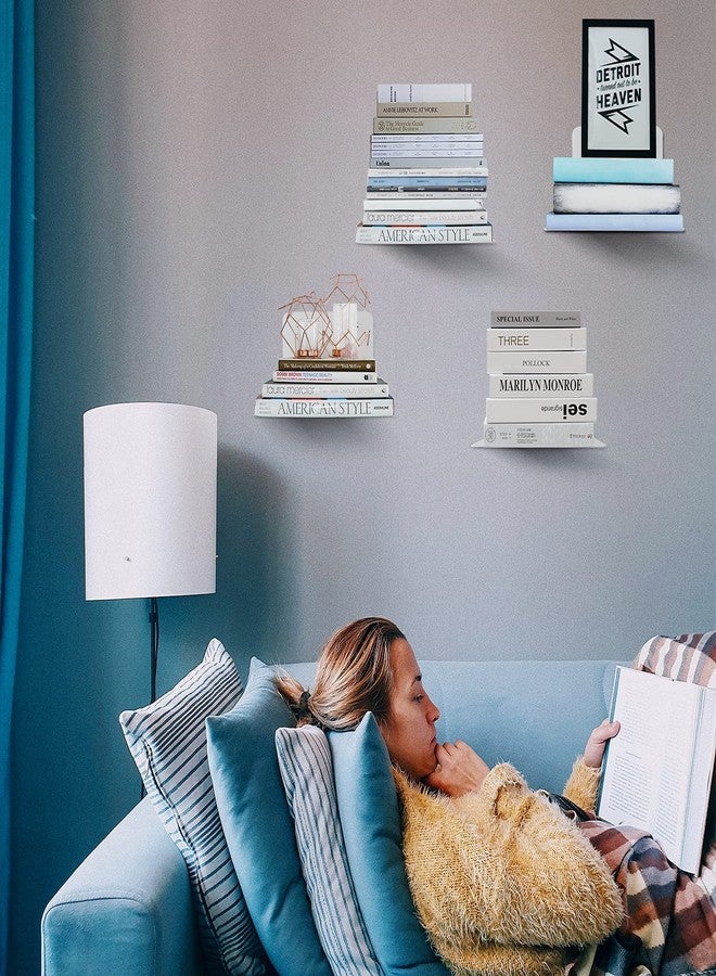 Fentec Invisible Floating Bookshelf, Wall Mounted Floating Bookshelves Heavy-Duty Book Organizers Hidden Book Shelf Metal Shelves Holder for Books Storage Bedroom Living Room Home Office, 4-Pack White - Image 2