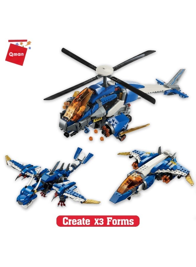 Qman COMBO-TRANS 3-in-1 Building Set – Helicopter - Jet Fighter - Space Aircraft – 604 PCS - Image 1