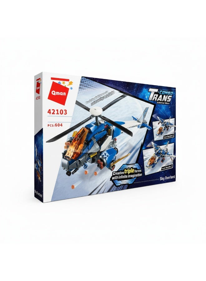 Qman COMBO-TRANS 3-in-1 Building Set – Helicopter - Jet Fighter - Space Aircraft – 604 PCS - Image 5