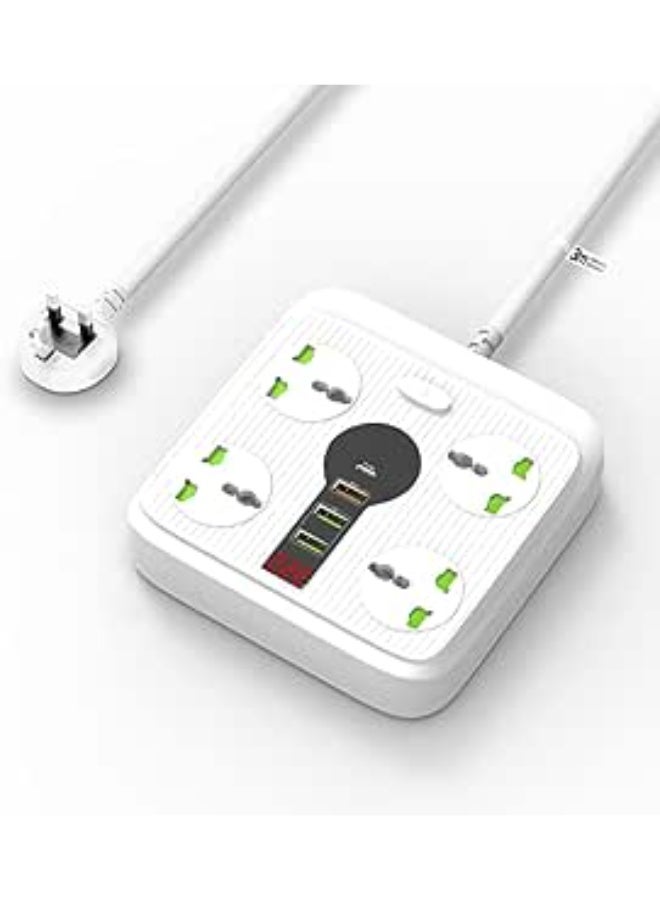 Extension Cord with USB C PD Charging,4 Universal Extension Plugs Power Extension,1 Typc C 20 W,1 QC 3.0,2pcs 5V/2.1A USB Extension Charging Ports,3 Meters Extension cable 3000W/13A Power Strip - Image 1