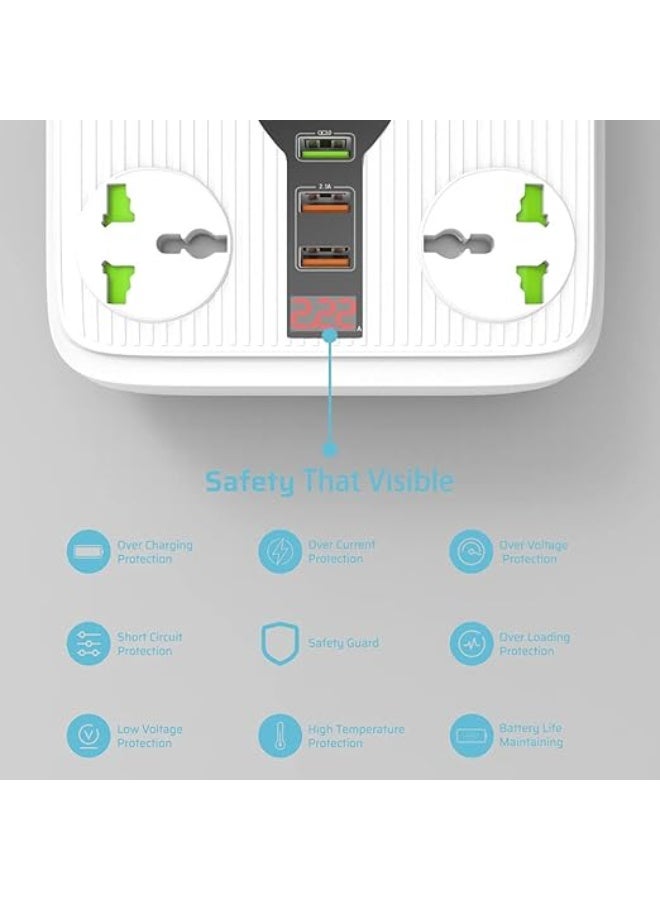 Extension Cord with USB C PD Charging,4 Universal Extension Plugs Power Extension,1 Typc C 20 W,1 QC 3.0,2pcs 5V/2.1A USB Extension Charging Ports,3 Meters Extension cable 3000W/13A Power Strip - Image 2