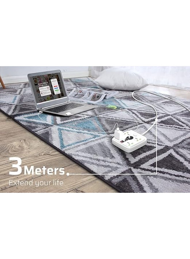 Extension Cord with USB C PD Charging,4 Universal Extension Plugs Power Extension,1 Typc C 20 W,1 QC 3.0,2pcs 5V/2.1A USB Extension Charging Ports,3 Meters Extension cable 3000W/13A Power Strip - Image 5