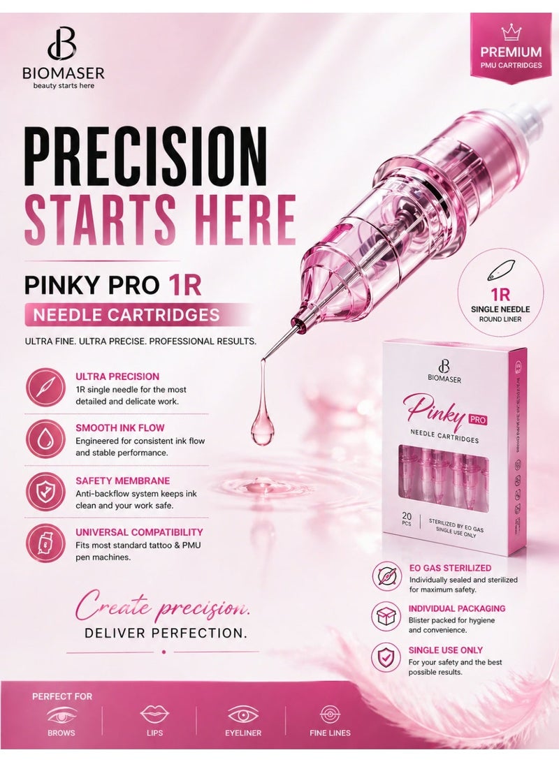 Biomaser Pinky Pro 1RL Needle Cartridges – Ultra Precision PMU Needles for Brows, Lips & Eyeliner - Image 2
