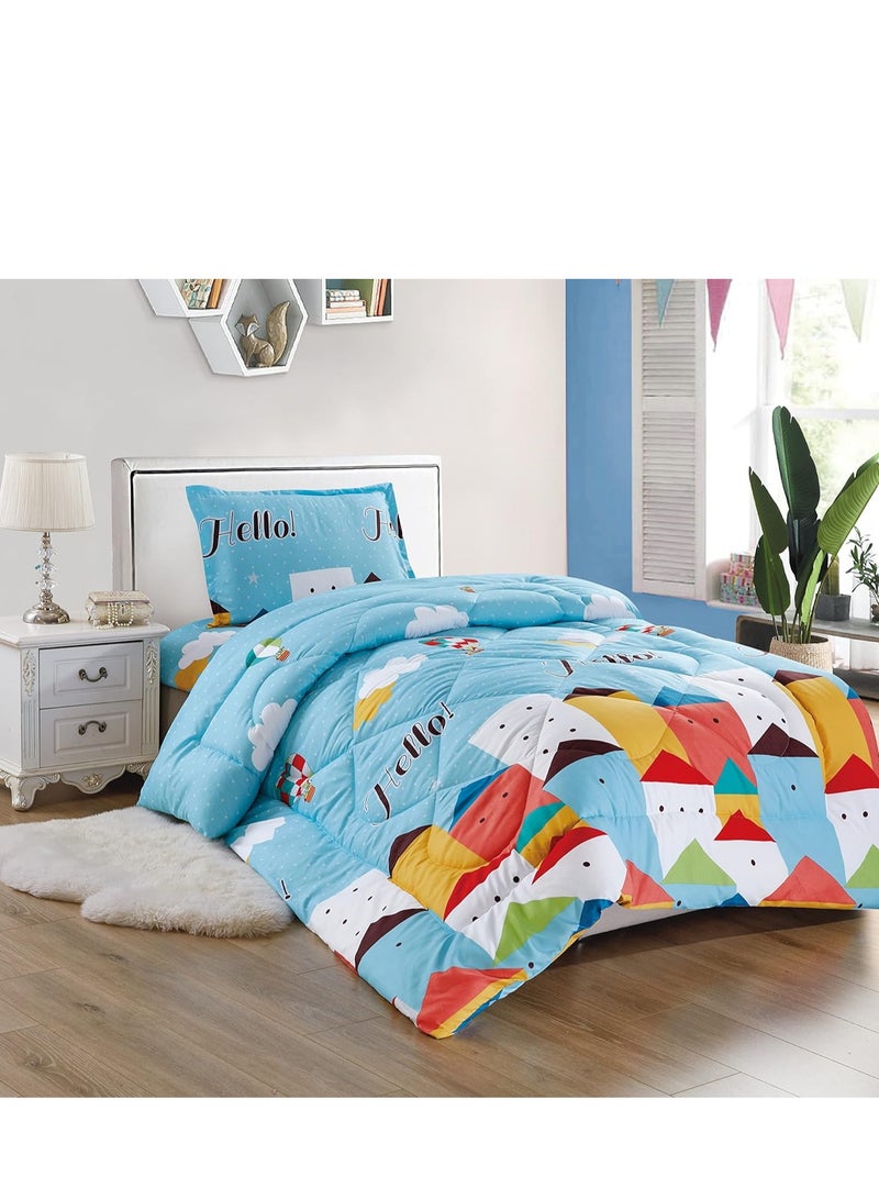 Sleep night 3 Pieces Kids Medium Filling Comforter Set Single Size 160 X 210 cm Reversible Bedding Set For Girls and Boys multi color - Image 1