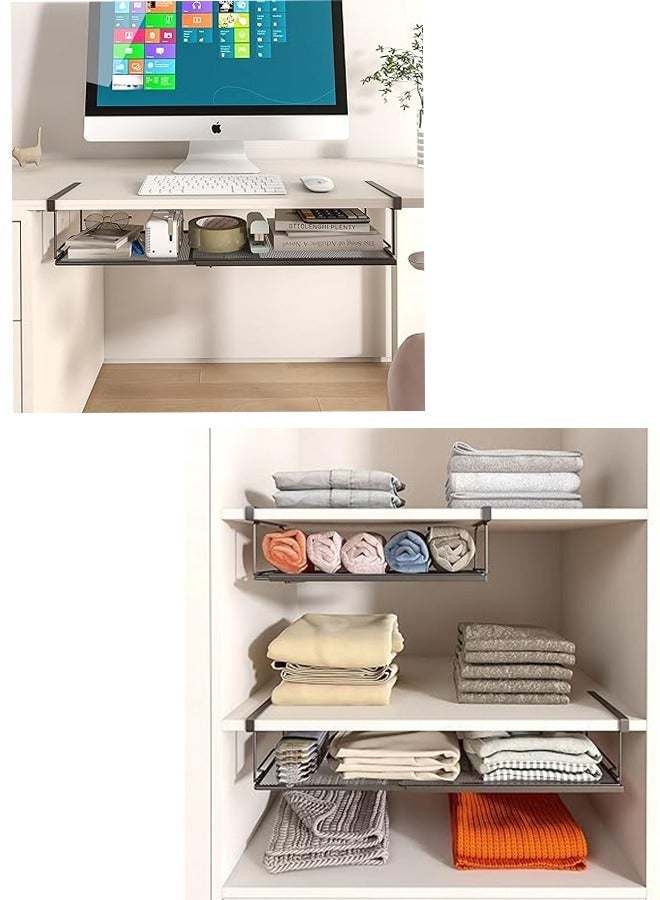 Bukela Extendable Under Cabinet Storage Kitchen Metal Under Shelf Organizer Hanging Expandable Kitchen Counter Organize Shoe Rack Pantry Rack Desk Rack Cupboard Rack Cabinet Rack Black - Image 4