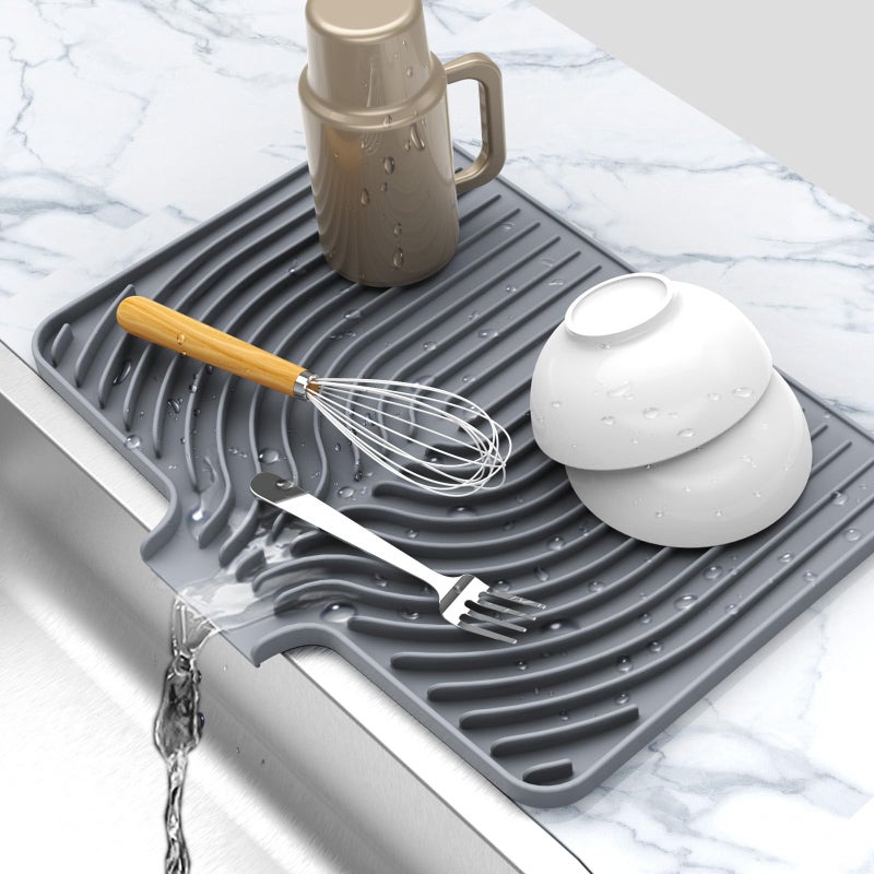 Dish Drying Matt for Kitchen Counter1812Silicone Dry Rack Mat with Built in Drain Kitchen Dry Mats for Dishes Drying Pad for Countergray