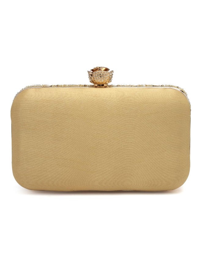 Anekaant Adorn Beige & Gold Embellished Faux Silk Clutch - Image 5