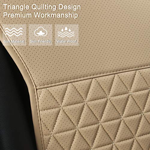 Black Panther 1 Pair Luxury PU Car Seat Covers Protectors for Front Seats, Triangle Pattern, Compatible with 95% Cars (Sedan/SUV/Pickup/Van) - Beige - Image 3