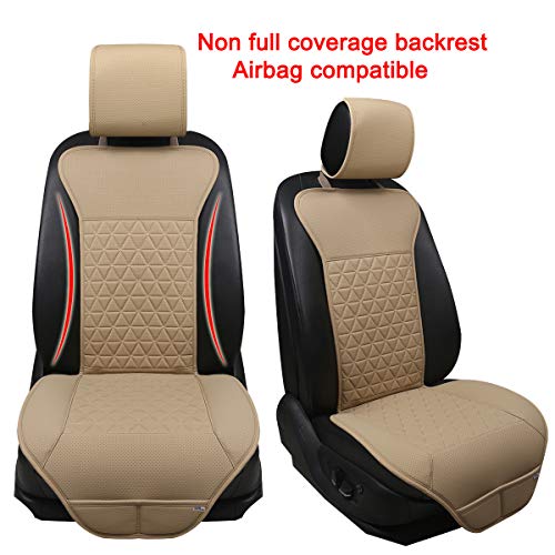 Black Panther 1 Pair Luxury PU Car Seat Covers Protectors for Front Seats, Triangle Pattern, Compatible with 95% Cars (Sedan/SUV/Pickup/Van) - Beige - Image 2