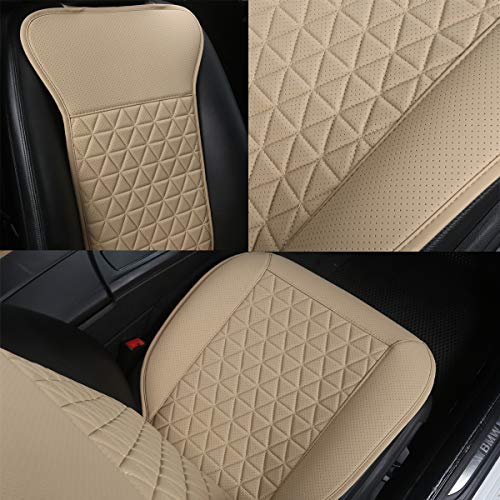 Black Panther 1 Pair Luxury PU Car Seat Covers Protectors for Front Seats, Triangle Pattern, Compatible with 95% Cars (Sedan/SUV/Pickup/Van) - Beige - Image 5