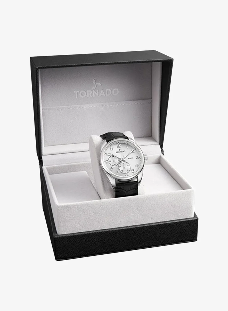 Tornado white Men's Genuine Leather with crocodile pattern Multi Function Watch T25102-SLBW - 42mm mm for Men | Best Price UAE