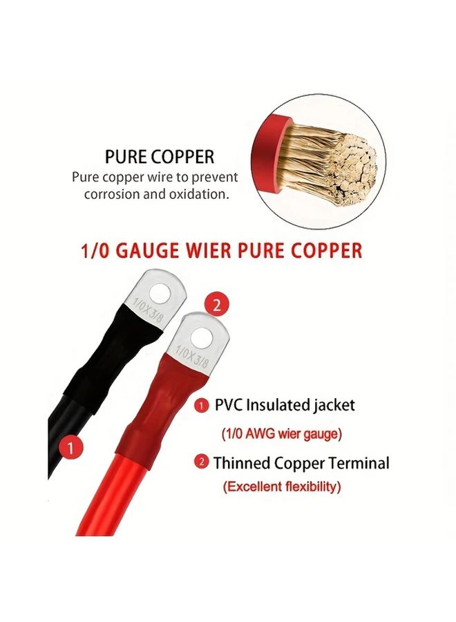 1 0 AWG Battery Cable 2 Strip Pack 1 Foot Both Ends 3 8 Inch Connector For Car RV Boat Marine Power Inverter Wiring Kit - Image 2
