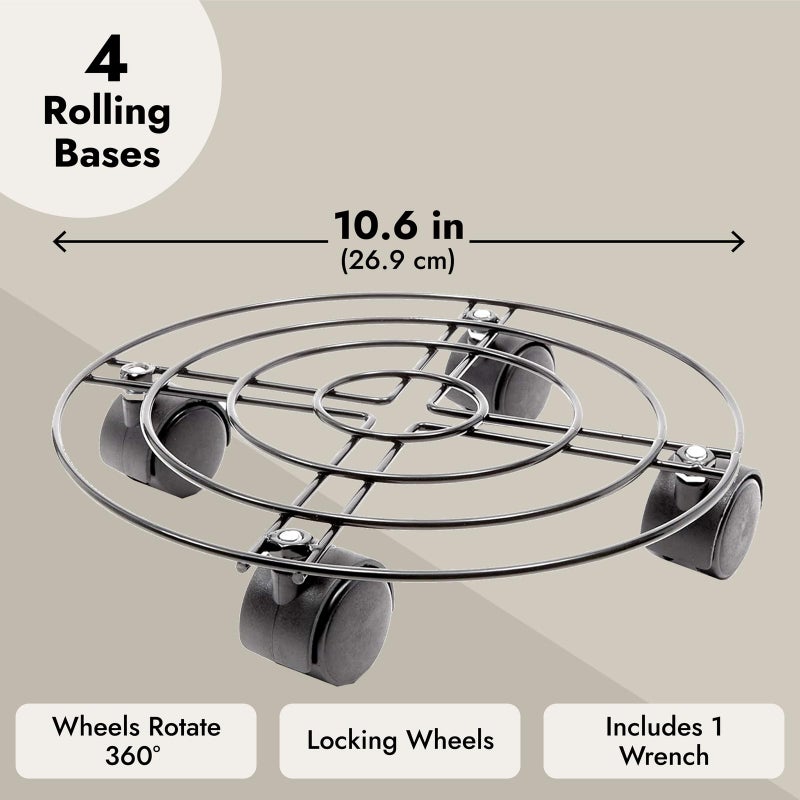 Bright Creations Plant Stand with Wheels - 10.6 in Diameter, Black, Pack of 4, Modern - Metal Rolling Plant Stand Base with 360-Degree Rotation & Locking Casters for Indoor & Outdoor Planter Pots - Image 4