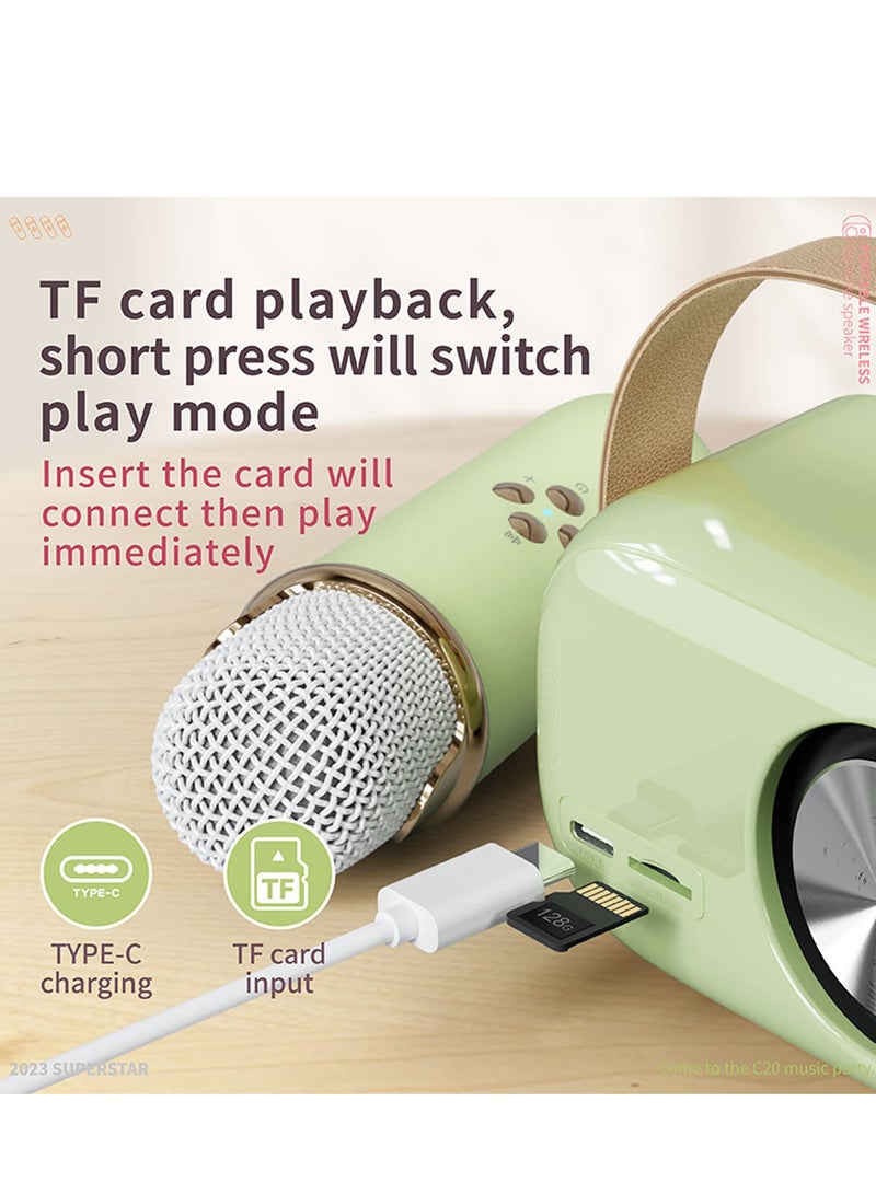 Mini Karaoke Machine with Wireless Microphone Set Portable Bluetooth Karaoke Speaker Retro Handheld Style Bluetooth Speaker for Kids and Adults for Family Party Singing Party Birthday Green - Image 4