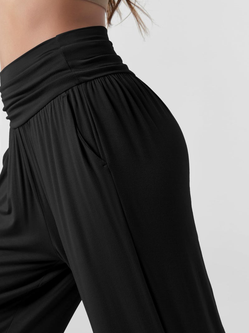 ODODOS Women's Wide Leg Palazzo Lounge Pants with Pockets Light Weight Loose Comfy Casual Pajama Pants-30 inseam, Black, Large - Image 5