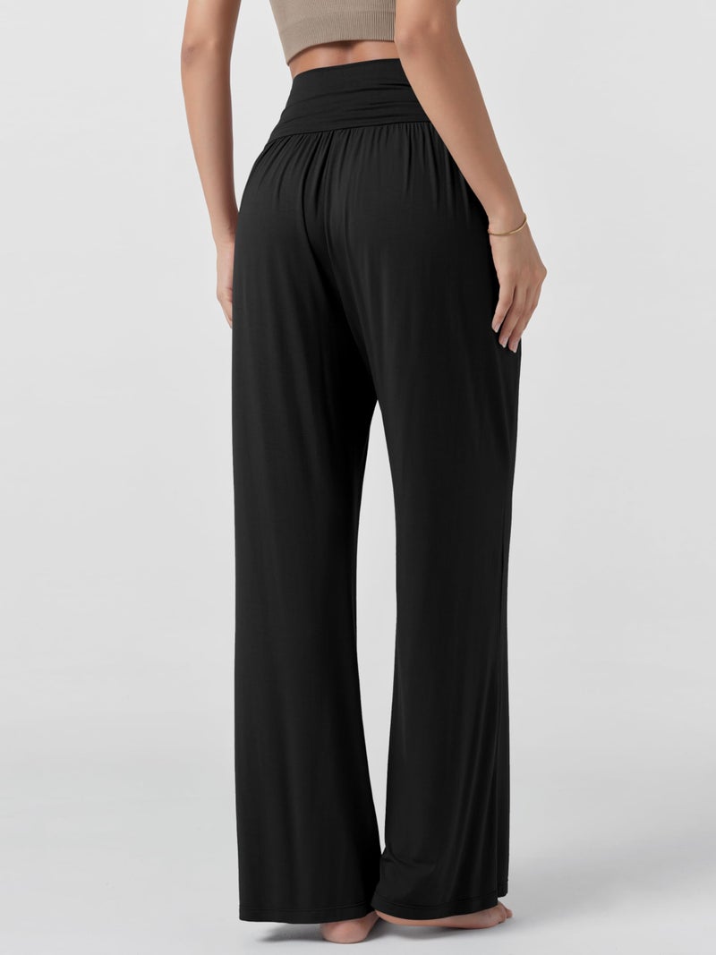 ODODOS Women's Wide Leg Palazzo Lounge Pants with Pockets Light Weight Loose Comfy Casual Pajama Pants-30 inseam, Black, Large - Image 4