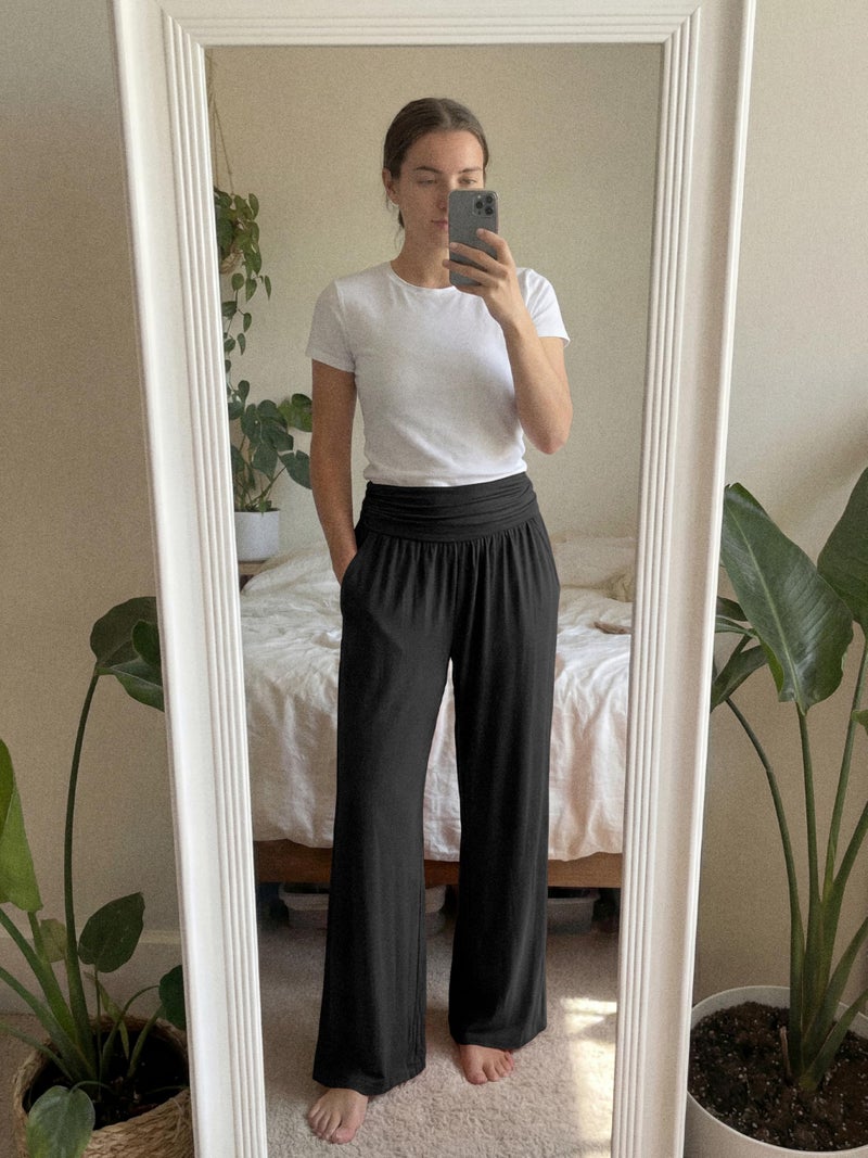 ODODOS Women's Wide Leg Palazzo Lounge Pants with Pockets Light Weight Loose Comfy Casual Pajama Pants-30 inseam, Black, Large - Image 2