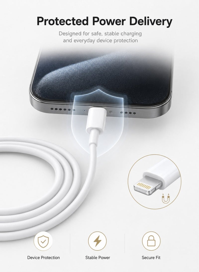 High-Quality USB-C to Lightning Charging Cable for iPhone, Built-in Magnetic Stability Tip, Fast & Safe Charging with Data Transfer - White - Image 3