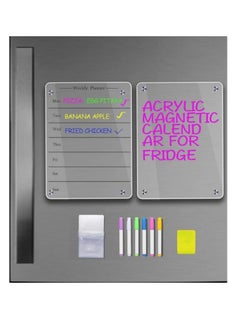 OASIS-TH Clear weekly meal planner magnetic acrylic board,acrylic magnetic dry erase board for fridge, magnet week calendar for refrigerator includes 6 colors markers and pen container  - Image 1