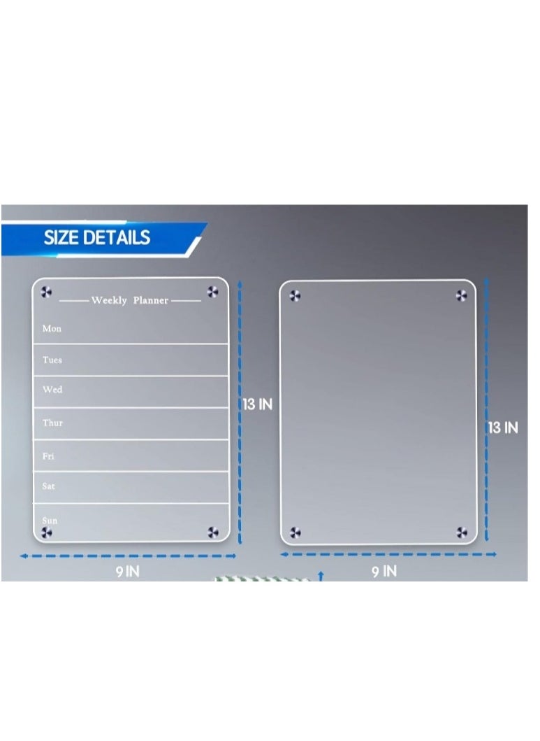 OASIS-TH Clear weekly meal planner magnetic acrylic board,acrylic magnetic dry erase board for fridge, magnet week calendar for refrigerator includes 6 colors markers and pen container  - Image 2