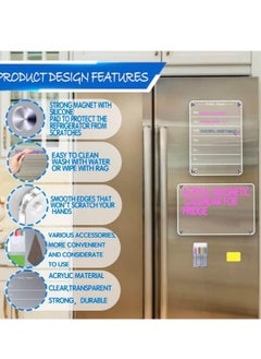 OASIS-TH Clear weekly meal planner magnetic acrylic board,acrylic magnetic dry erase board for fridge, magnet week calendar for refrigerator includes 6 colors markers and pen container  - Image 3