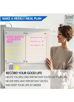 OASIS-TH Clear weekly meal planner magnetic acrylic board,acrylic magnetic dry erase board for fridge, magnet week calendar for refrigerator includes 6 colors markers and pen container  - Image 5
