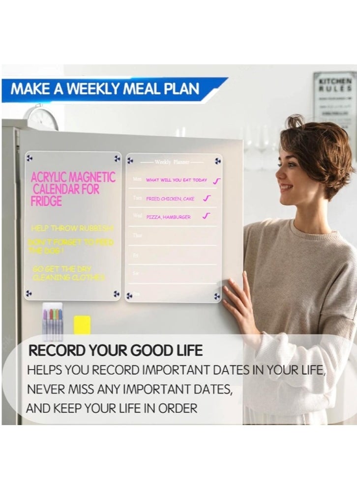 OASIS-TH Clear weekly meal planner magnetic acrylic board,acrylic magnetic dry erase board for fridge, magnet week calendar for refrigerator includes 6 colors markers and pen container  - Image 5
