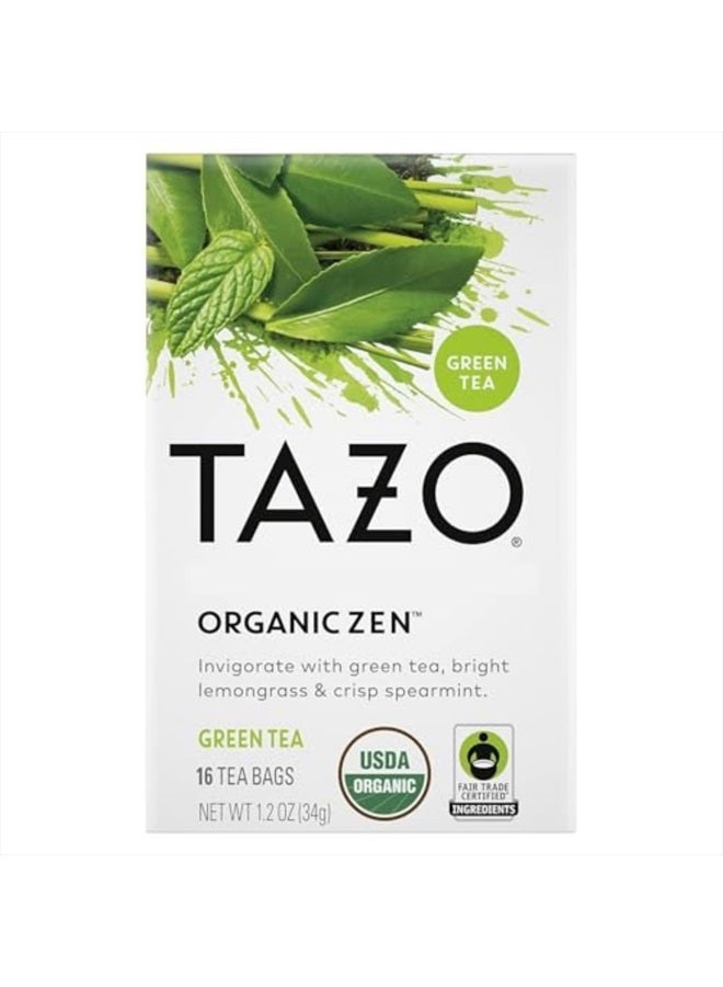 TAZO Organic Zen Green Tea, 16 Total Tea Bags - Image 1