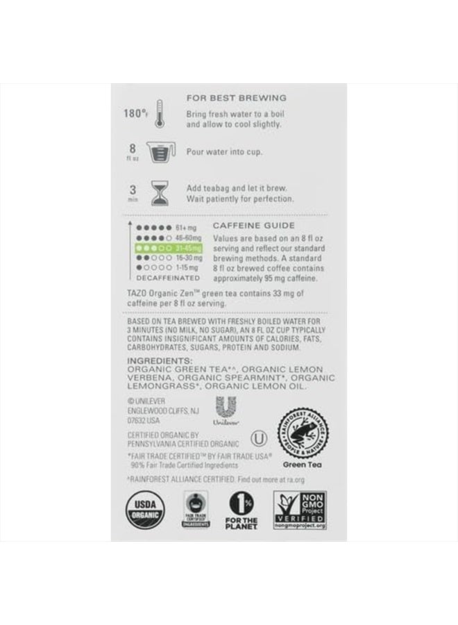 TAZO Organic Zen Green Tea, 16 Total Tea Bags - Image 5