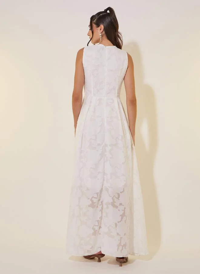تايك تو Jacquard Sleeveless Pleated A-Line Maxi Dress
