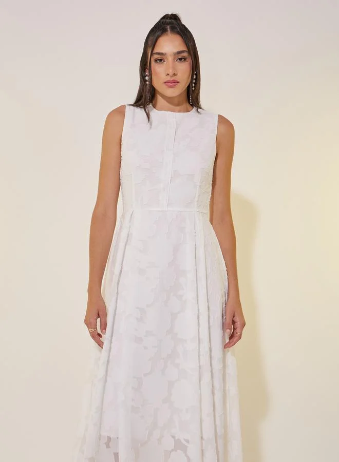 تايك تو Jacquard Sleeveless Pleated A-Line Maxi Dress