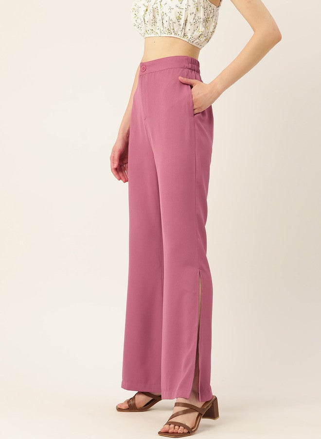 Rue Collection Pink Loose Fit High-Rise Trousers for Women - Image 2