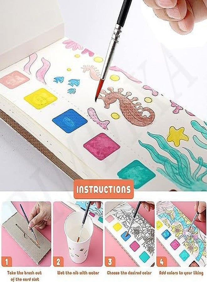 BRIGHTZONE Watercolor Painting Books for Beginners, Pocket 20 Pages Book with 1 Paint Brush, Hours of Painting Fun for Children,Sheet Cartoon Watercolor Paint Book Gift for Kids - Image 4