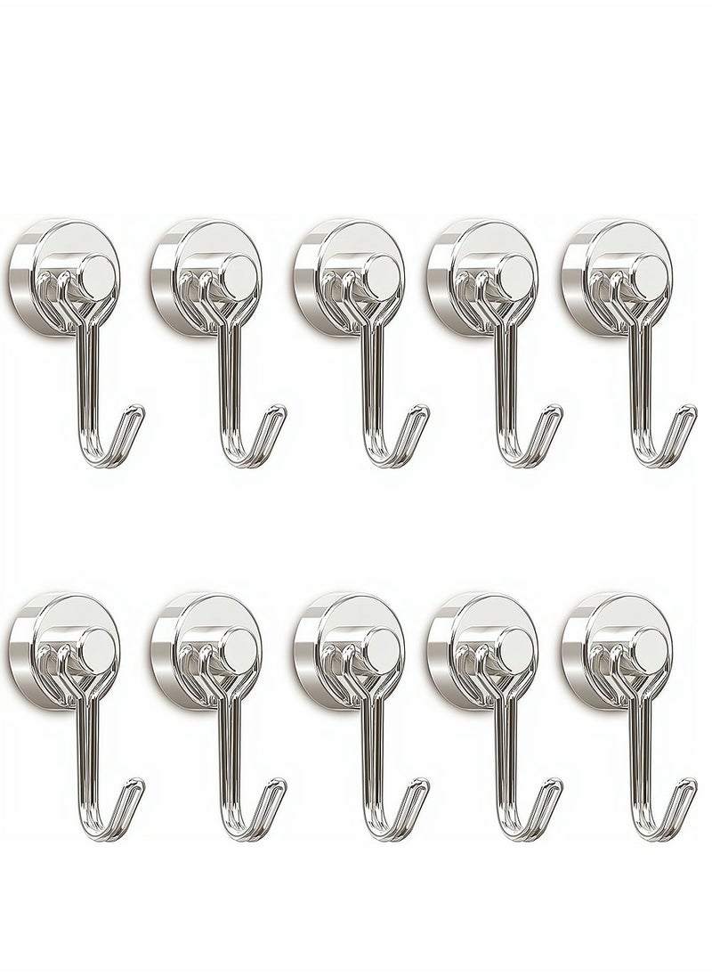 Generic Magnetic Hooks Pack of 10 Silver Heavy Duty Strong Magnet Hook with Rust Proof for Indoor Outdoor Hanging Refrigerator Grill Kitchen Key Holder Locker Classroom  - Image 1