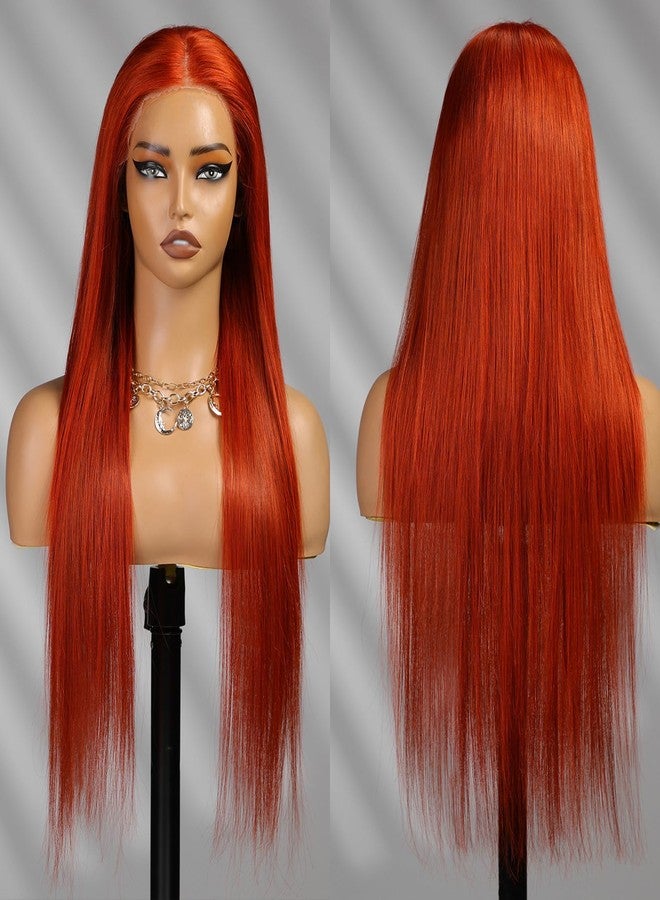 KKU 26 Inch Ginger Orange Straight 9x6 Lace Glueless Wig,Tiny Knots Wig,180% Density Lace Front Wigs Human Hair - Image 3