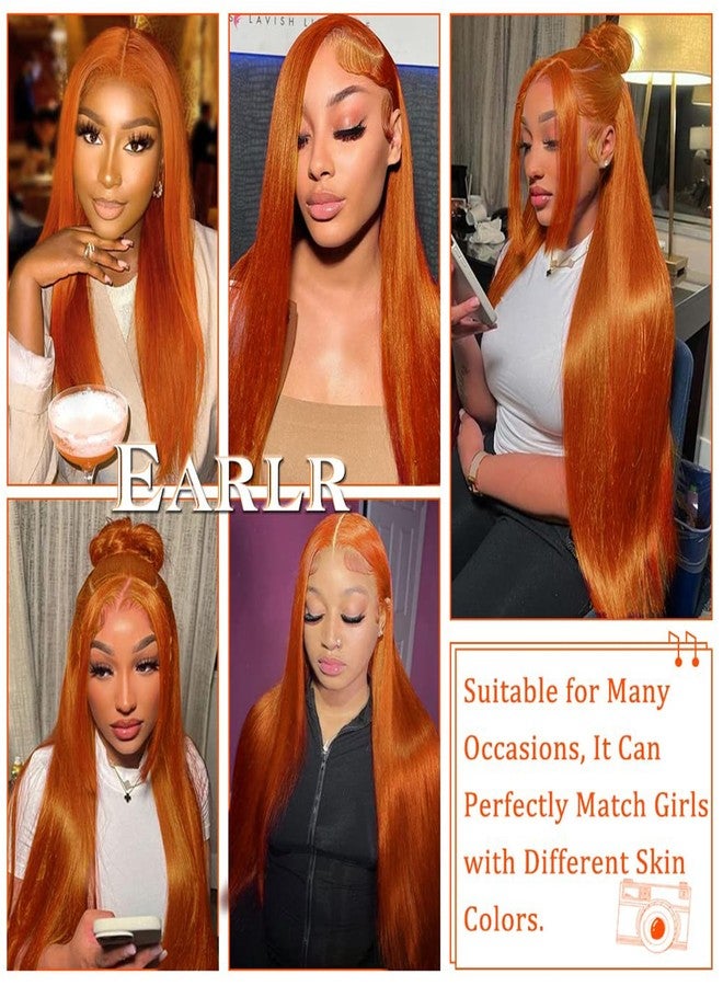 KKU 26 Inch Ginger Orange Straight 9x6 Lace Glueless Wig,Tiny Knots Wig,180% Density Lace Front Wigs Human Hair - Image 5
