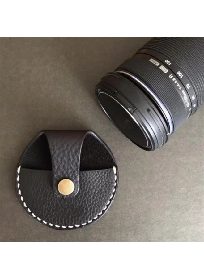 Digital Camera Lens Cover Protective Cover Pu Leather Portable Lens Cover Dust Filter Cover Protective Cover Memory Card Cover-Color:Black  - Image 1