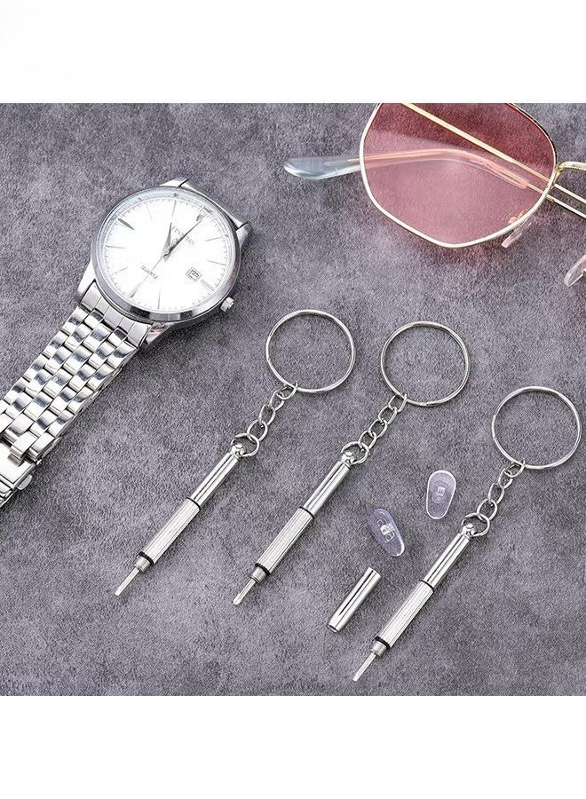 طقم إصلاح مفكات النظارات - مفكات نظارات صغيرة 3 في 1 - طقم إصلاح النظارات مع 20 قطعة من وسادات الأنف و20 برغي طقم استبدال براغي النظارات لإصلاح النظارات والساعات