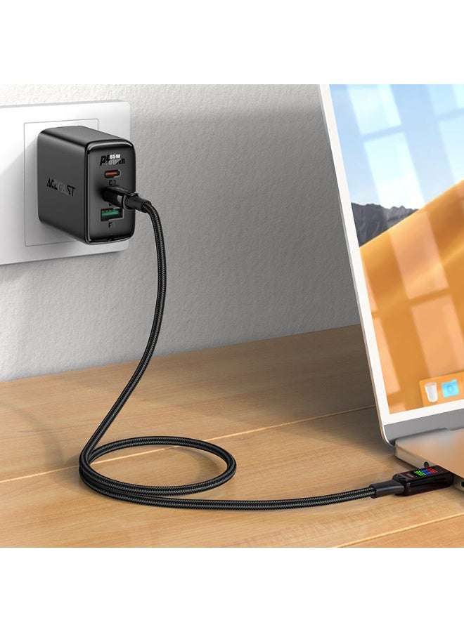 أسيفاست كابل شحن وبيانات C7-03 USB-C إلى USB-C، شحن سريع PD بقوة 100 وات، - شريحة تحديد، مؤشر جهد ثلاثي الألوان، كابل مضفر من النايلون المتين بطول 1.2 متر - أسود - Image 3