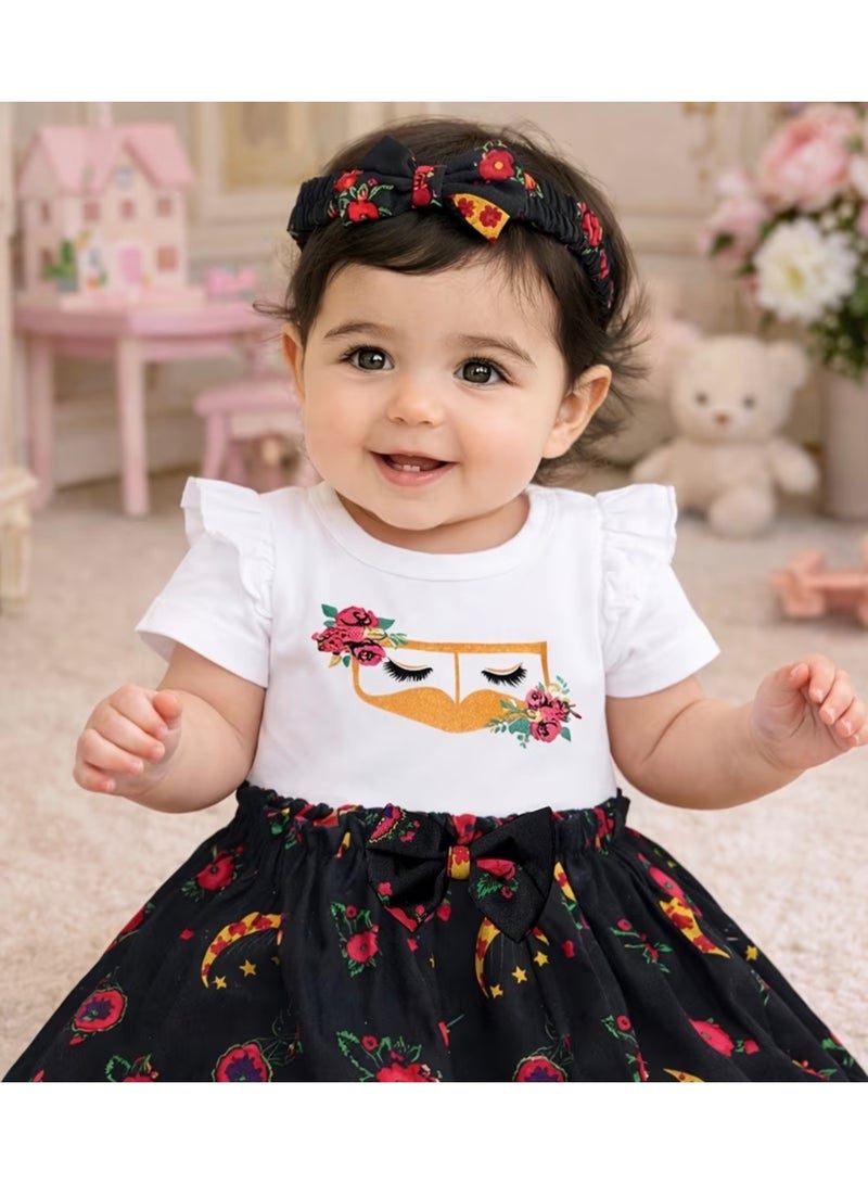طقم بناتي لرمضان مع عصابة رأس متطابقة - Image 1