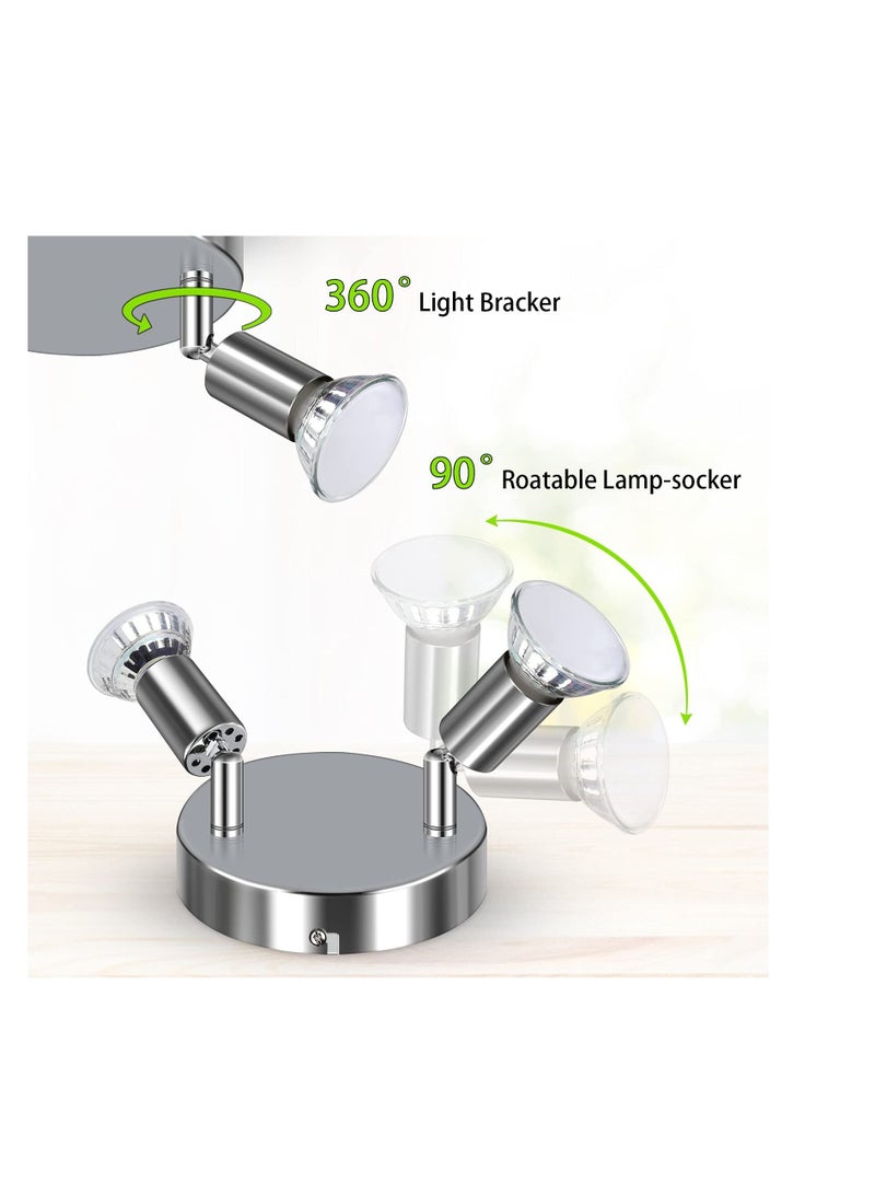 SYOSI LED Ceiling Light Rotatable, 2 Way Swiveling Round Plate Spotlight, LED Ceiling Spot Lights, Ceiling Lamp for Kitchen, Living Room Bedroom White Chrome - Image 2