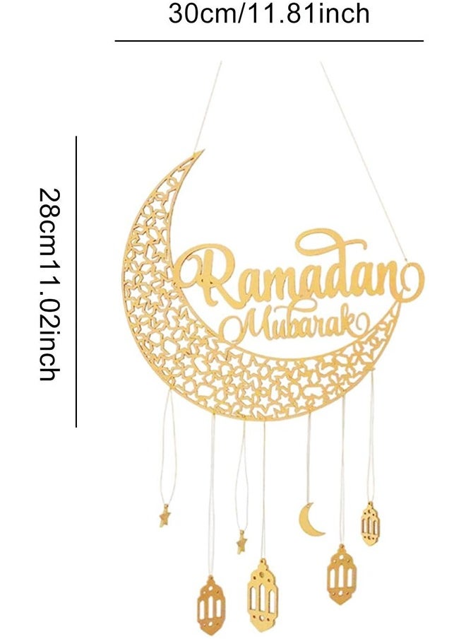 Yoawllty Ramadan Hanging Ornaments, Ramadan Gift, Ramadan Decorations, Eid Mubarak Decorations, Wooden Hanging Ornaments, Moon Star Castle Ornament Pendants for Home Decor  - Image 3