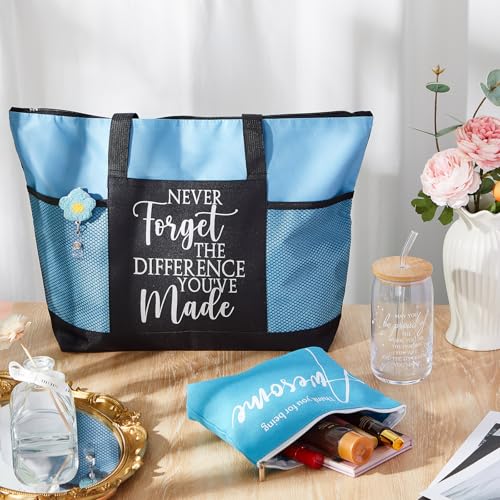 Clysee 4 Pcs 2026 Cna Week Gift Nures Thank You Gift Glass Cup Tote Bag Makeup Bag Badge Reel for Employee Coworker TeacherRose Pink - Image 3