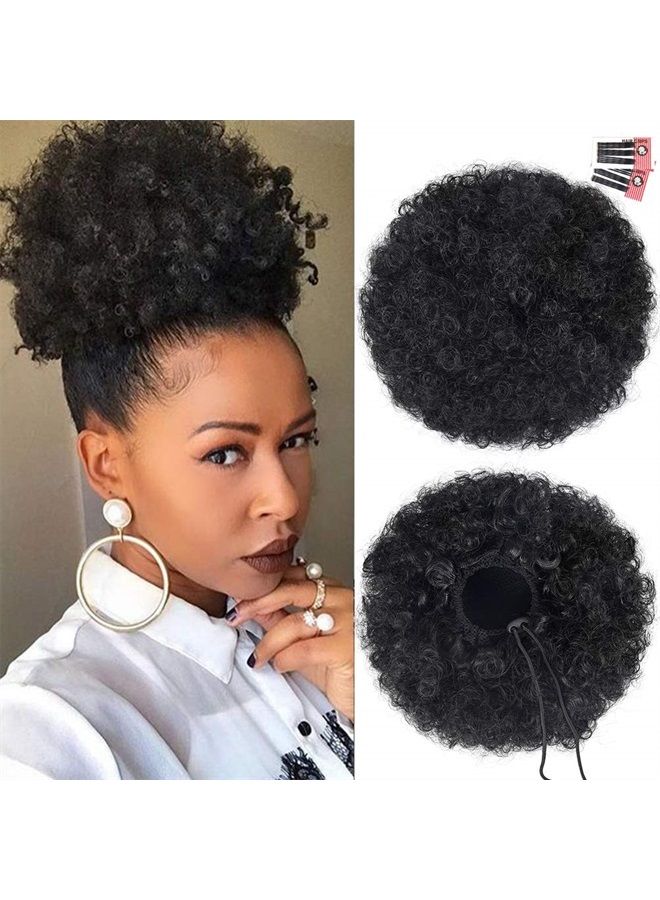 rosmile Afro Puff Drawstring Ponytail Extension for Black Women, Premium Black 1B# 80gram Short Synthetic Afro Puff Ponytail for Natural Hair, Clip On Kinky Drawstring Curly Ponytail Bun - Image 1